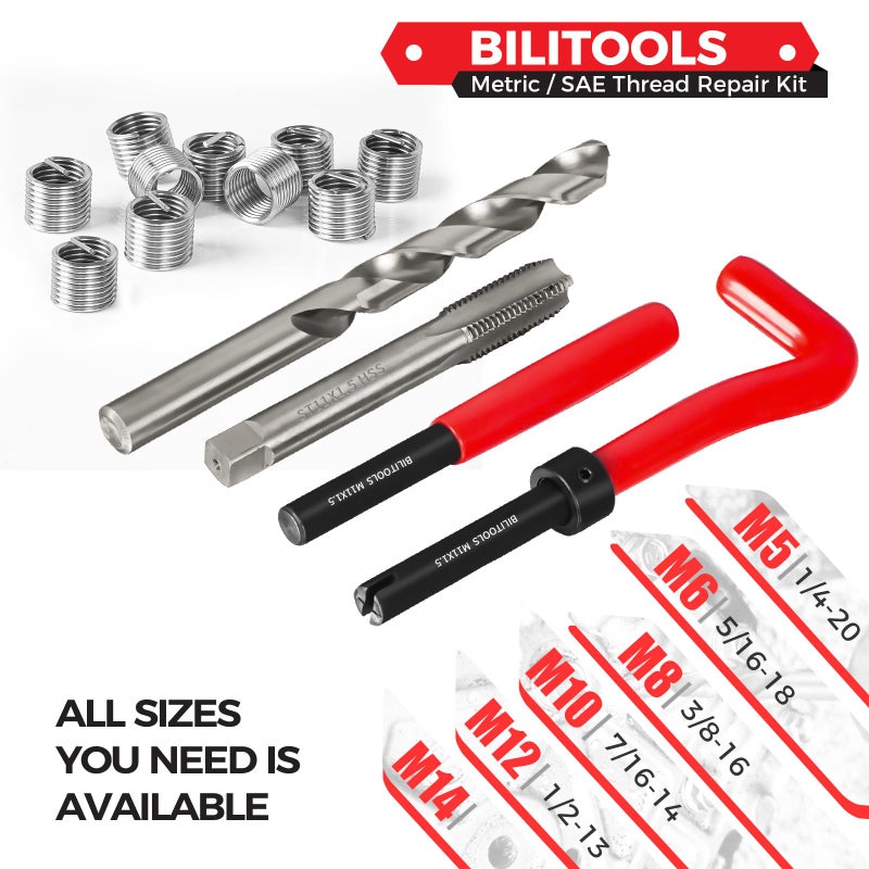 BILITOOLS M11x1.5 Helicoil Thread Repair Kit Metric, HSS Drill Heli Coil Repair Kit - Image 5